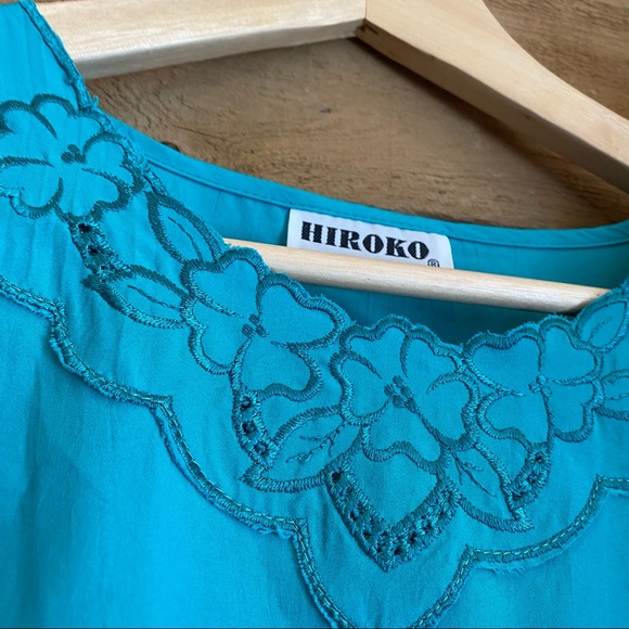 Vintage | Silkie Bright Blue Top Floral Neckline - Picture 8 of 11